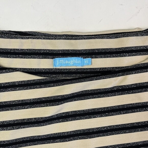 J. McLaughlin Nicola Dress Layered Stripe Black Cream Metallic Silver size XS - Picture 7 of 14
